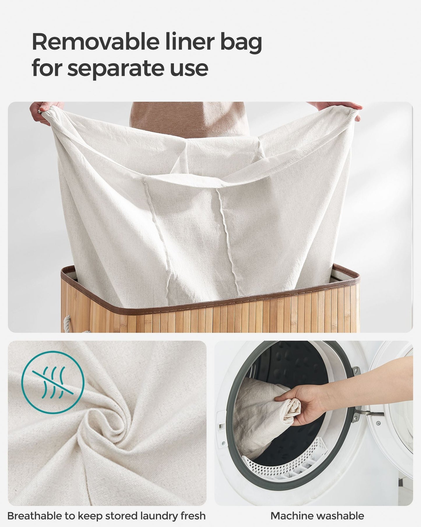 3-Section Laundry Hamper with Lid 39.6 Gallons (150L)