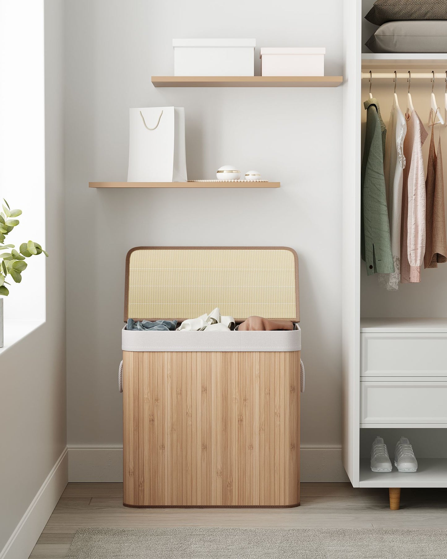 3-Section Laundry Hamper with Lid 39.6 Gallons (150L)