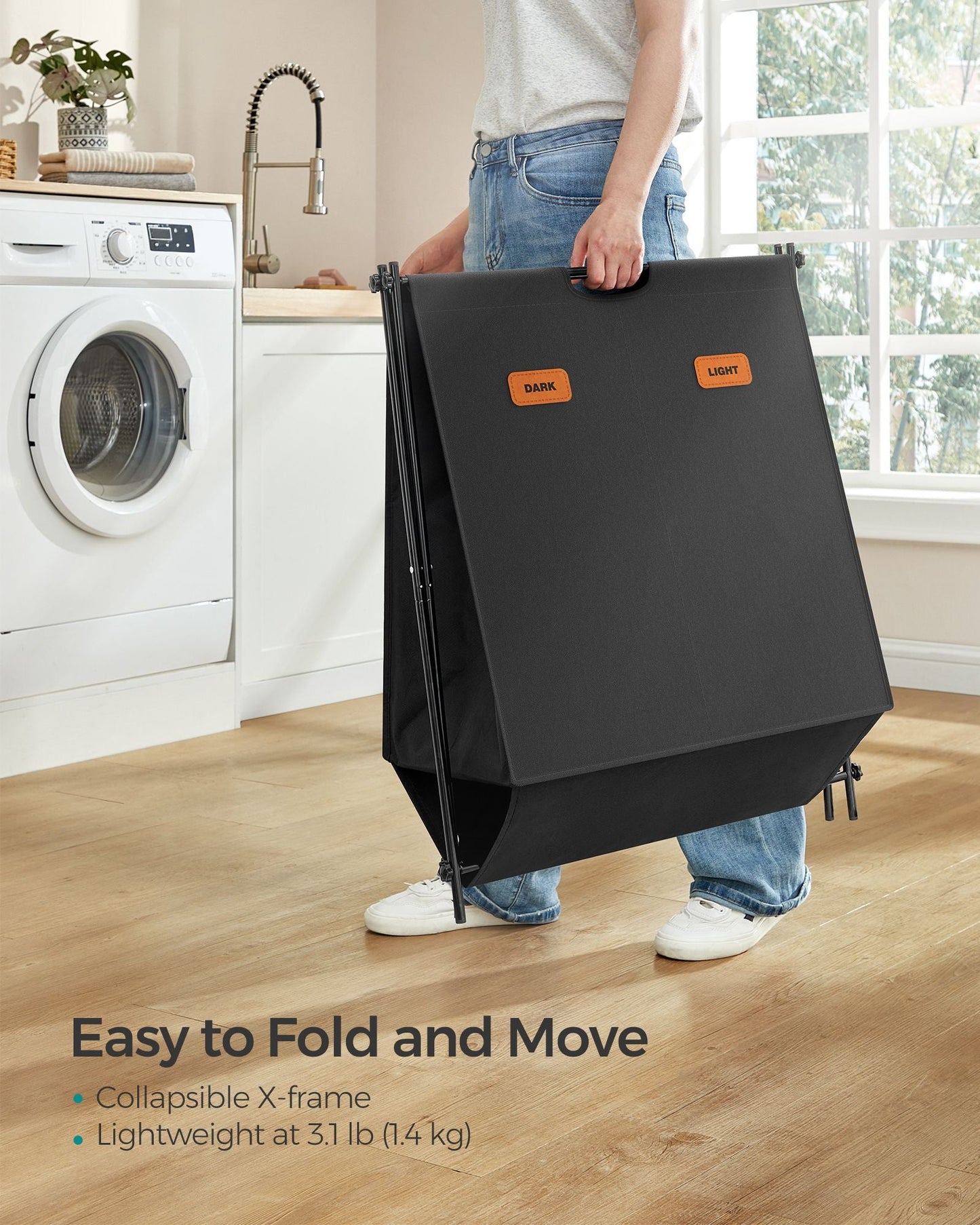 Laundry Hamper 2 Sections with Collapsible X-Frame, 30.4 Gal.