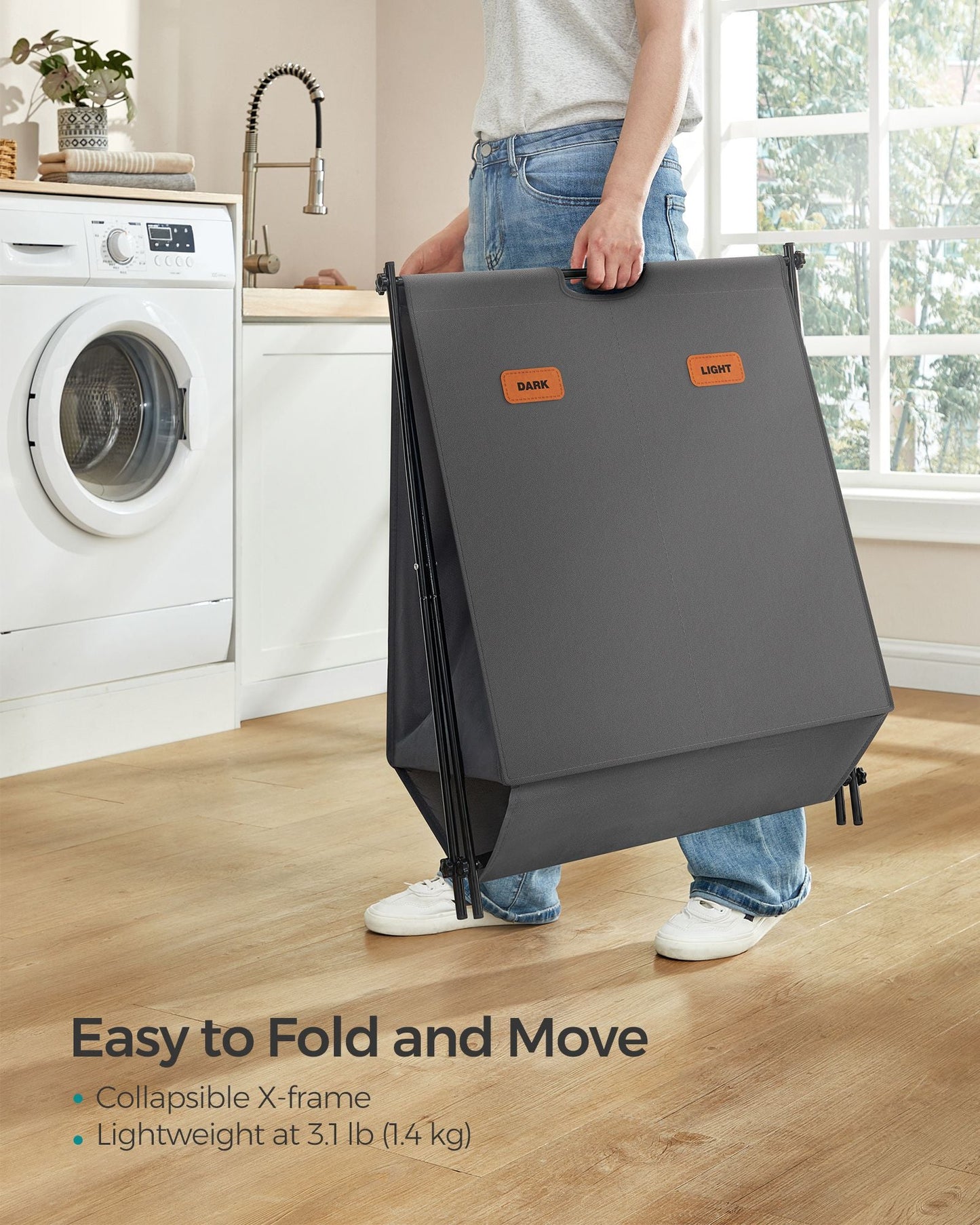 Laundry Hamper 2 Sections with Collapsible X-Frame, 30.4 Gal.