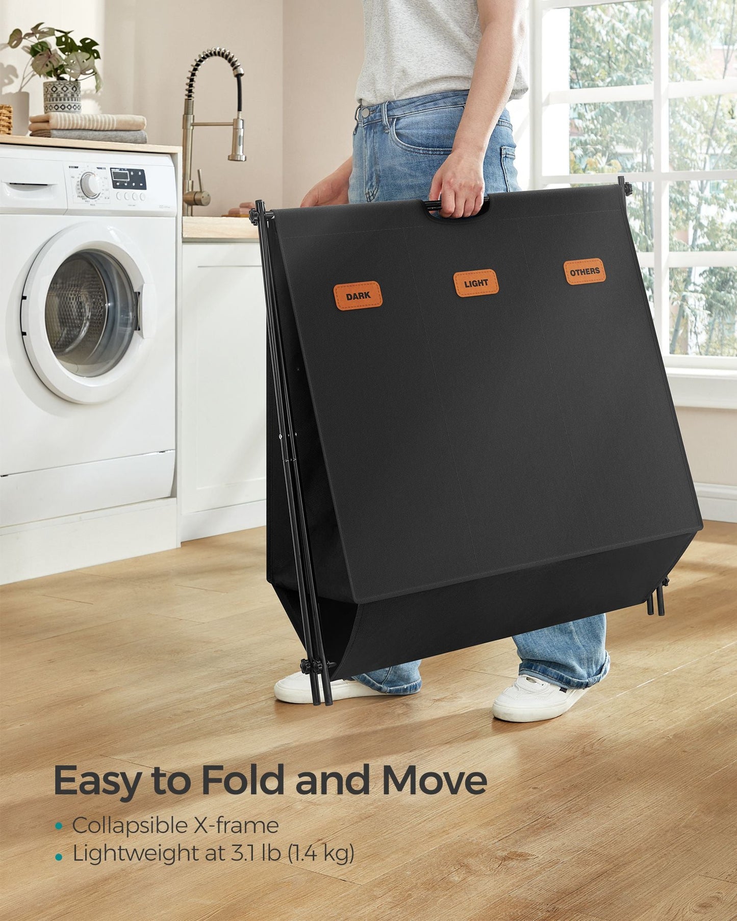 Laundry Hamper 3 Sections with Collapsible X-Frame, 35.7 Gal.