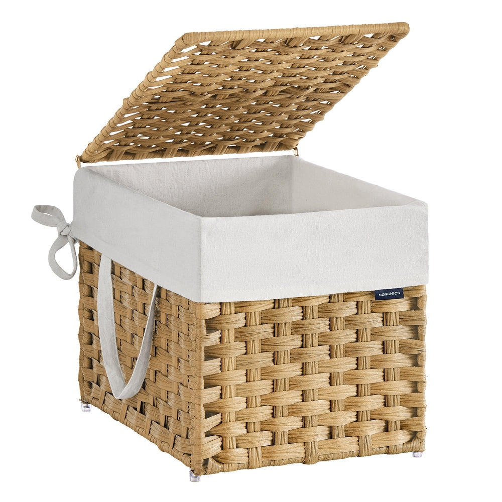 Slim Rattan Laundry Hamper with Lid and Handles, 14.5 Gallon (55L)