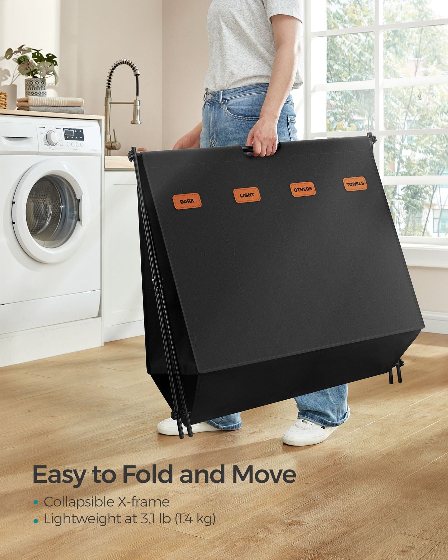 Laundry Hamper 4 Sections with Collapsible X-Frame, 40.9 Gal.