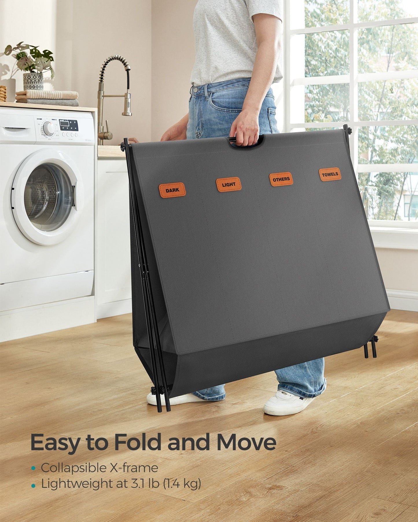 Laundry Hamper 4 Sections with Collapsible X-Frame, 40.9 Gal.