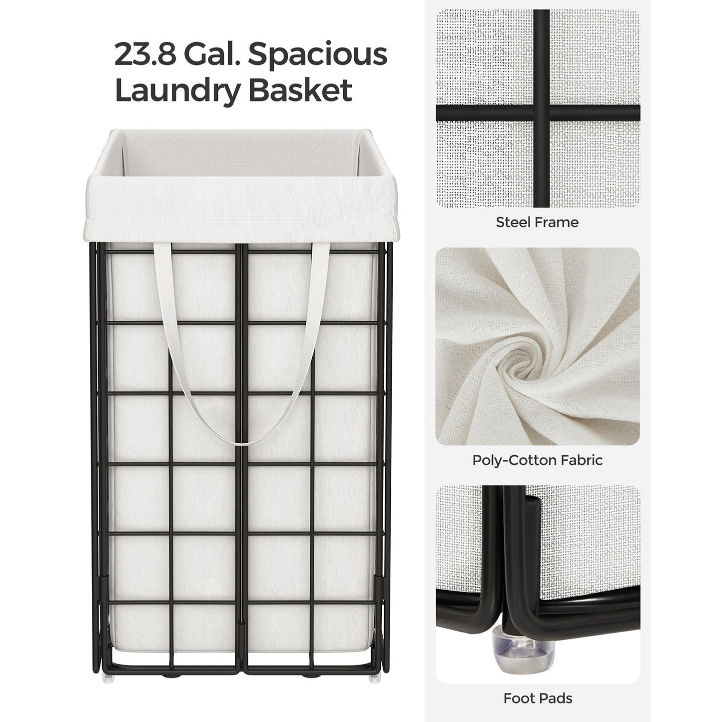 Laundry Hamper with Metal Wire Frame, 23.8 Gal. (90L)