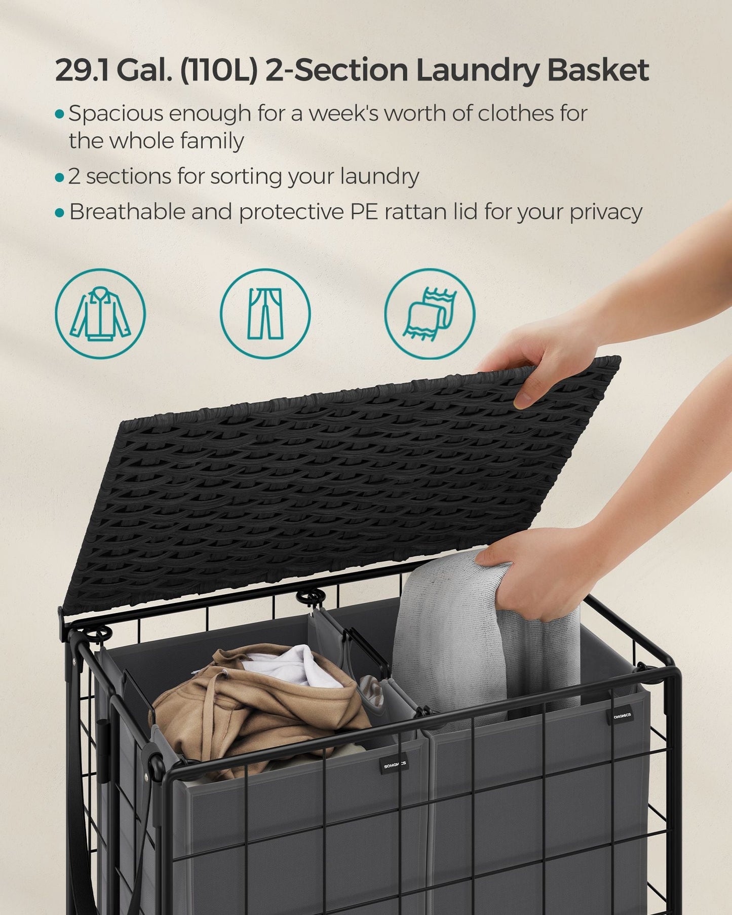 29.1-Gallon Laundry Hamper with Wheels
