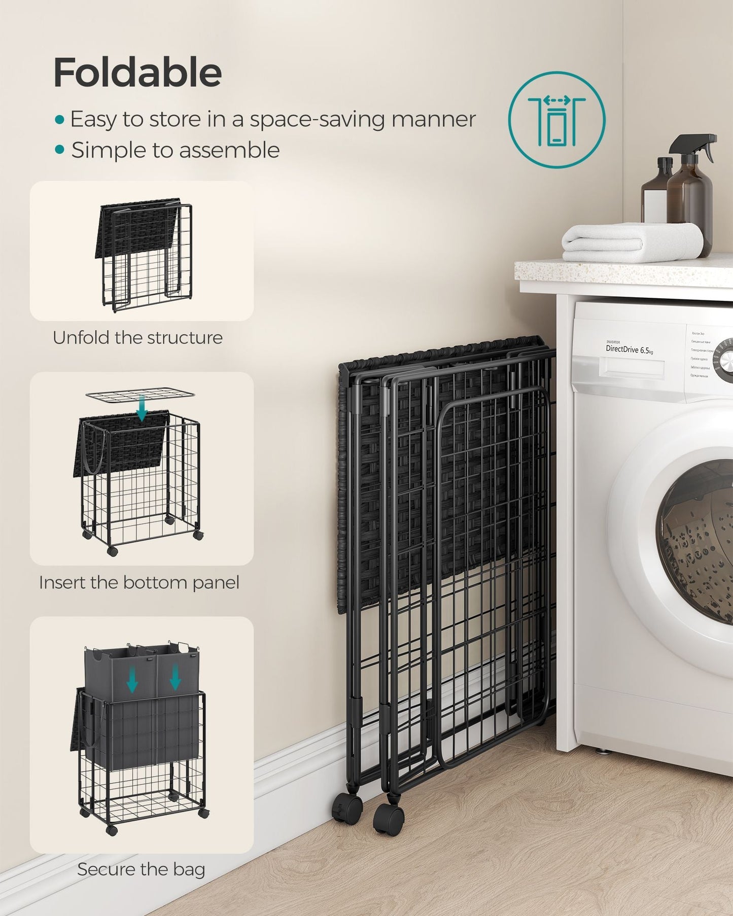 29.1-Gallon Laundry Hamper with Wheels