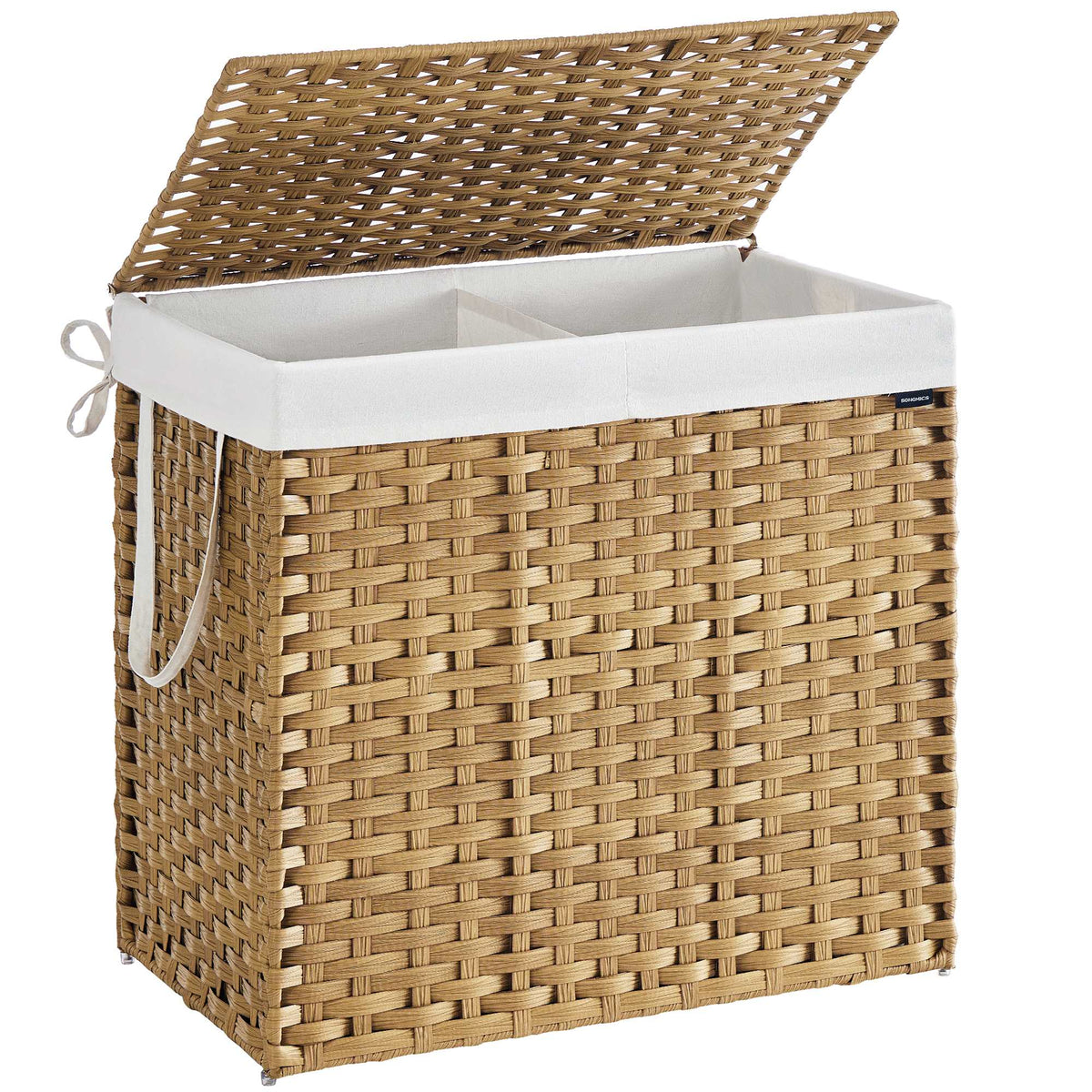 Slim Rattan Laundry Hamper with Lid and Handles, 14.5 Gallon (55L)