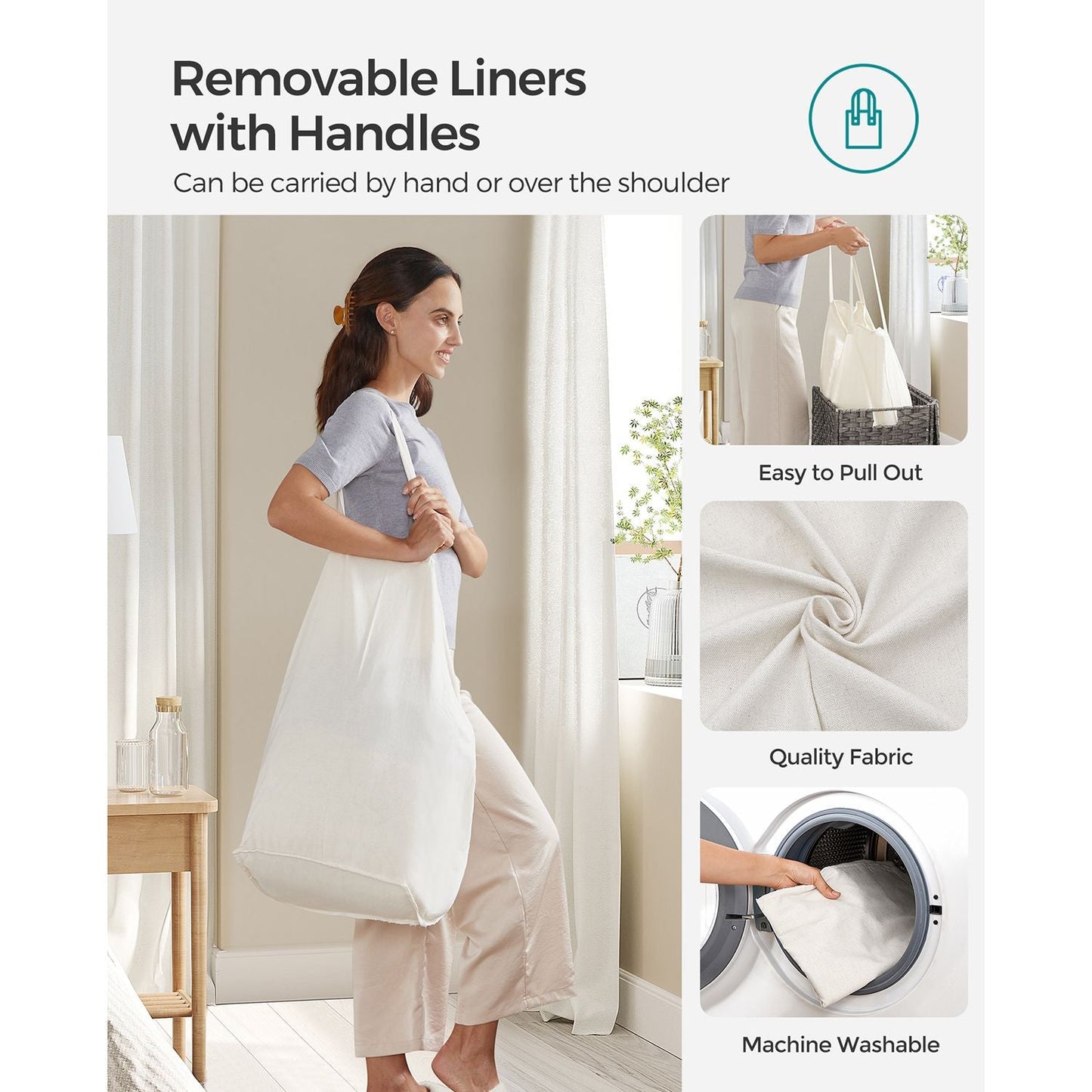 130L Clothes Hamper with 2 Removable Liner Bags