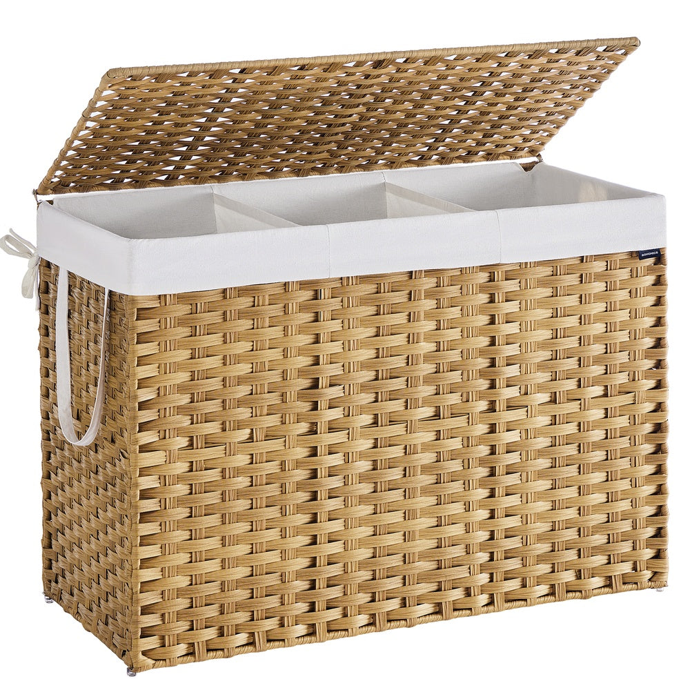 Slim Rattan Laundry Hamper with Lid and Handles, 14.5 Gallon (55L)