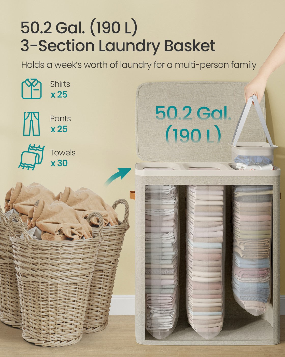 50.2 Gal. Laundry Hamper with Lid and Handles