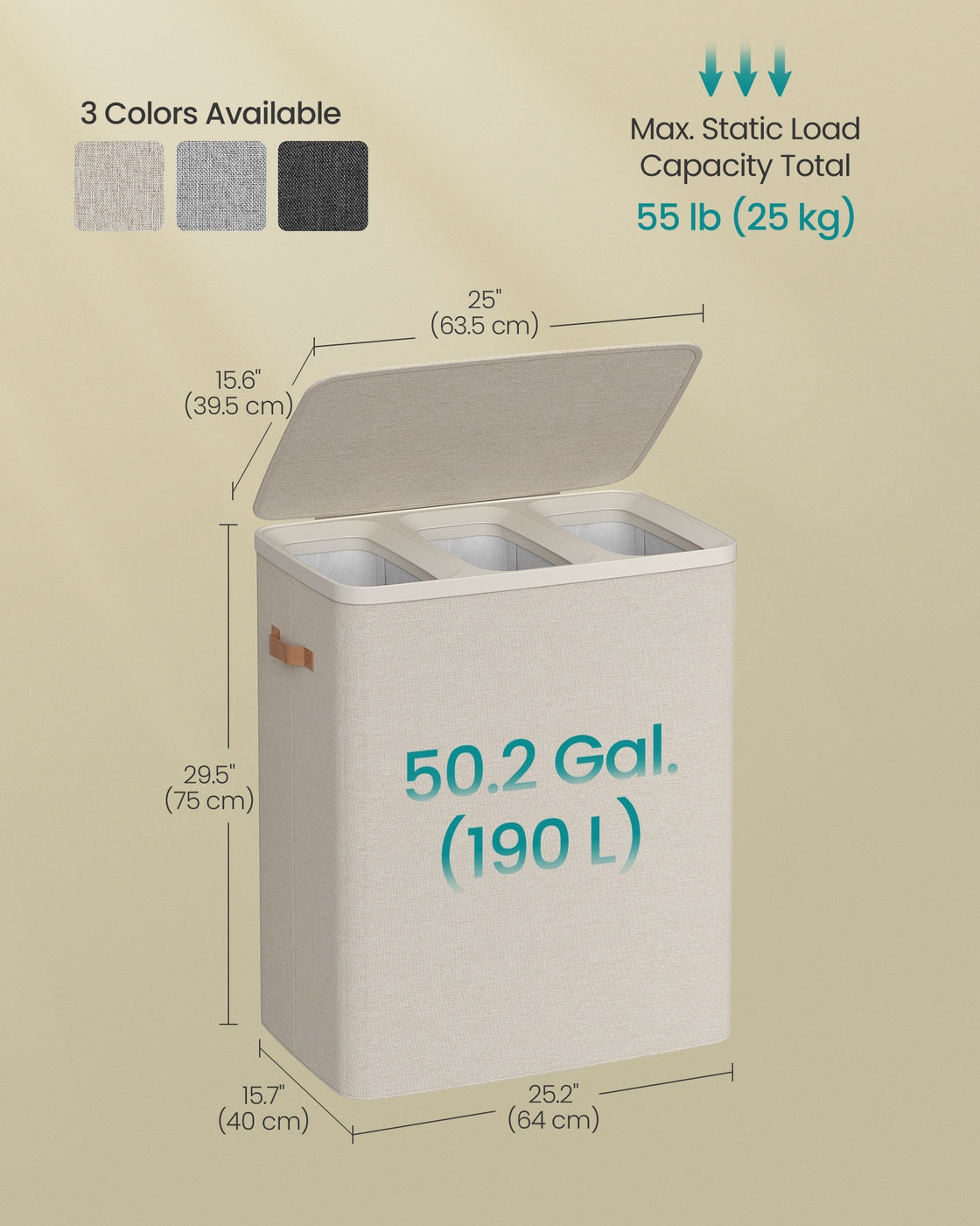 50.2 Gal. Laundry Hamper with Lid and Handles