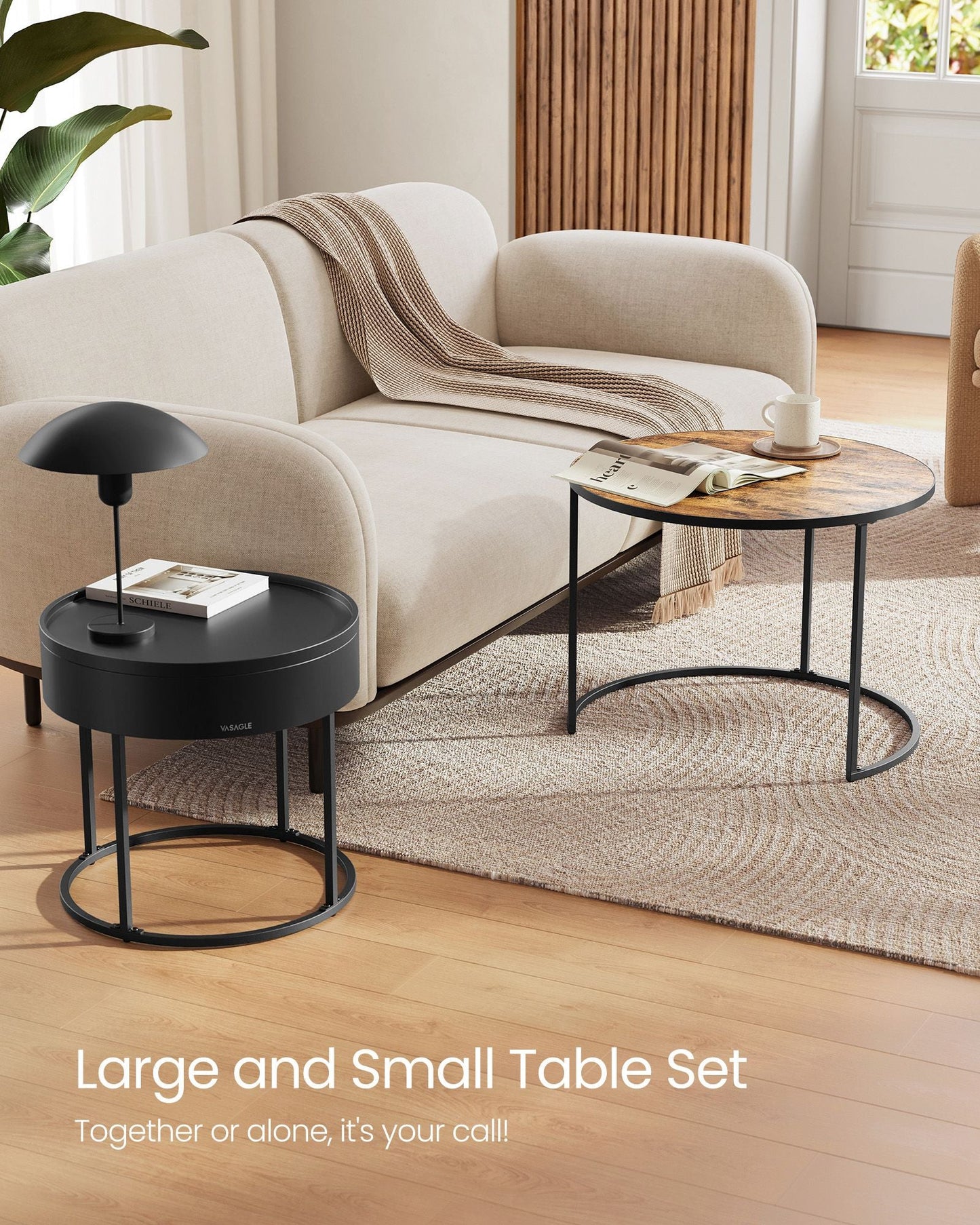 Round Coffee Tables with Hidden Storage and Top Tray, Set of 2
