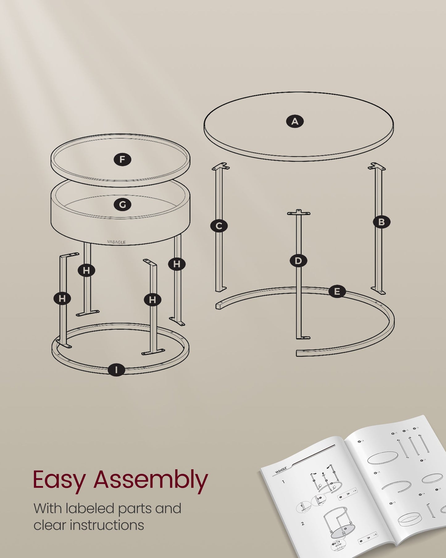 Round Coffee Tables with Hidden Storage and Top Tray, Set of 2