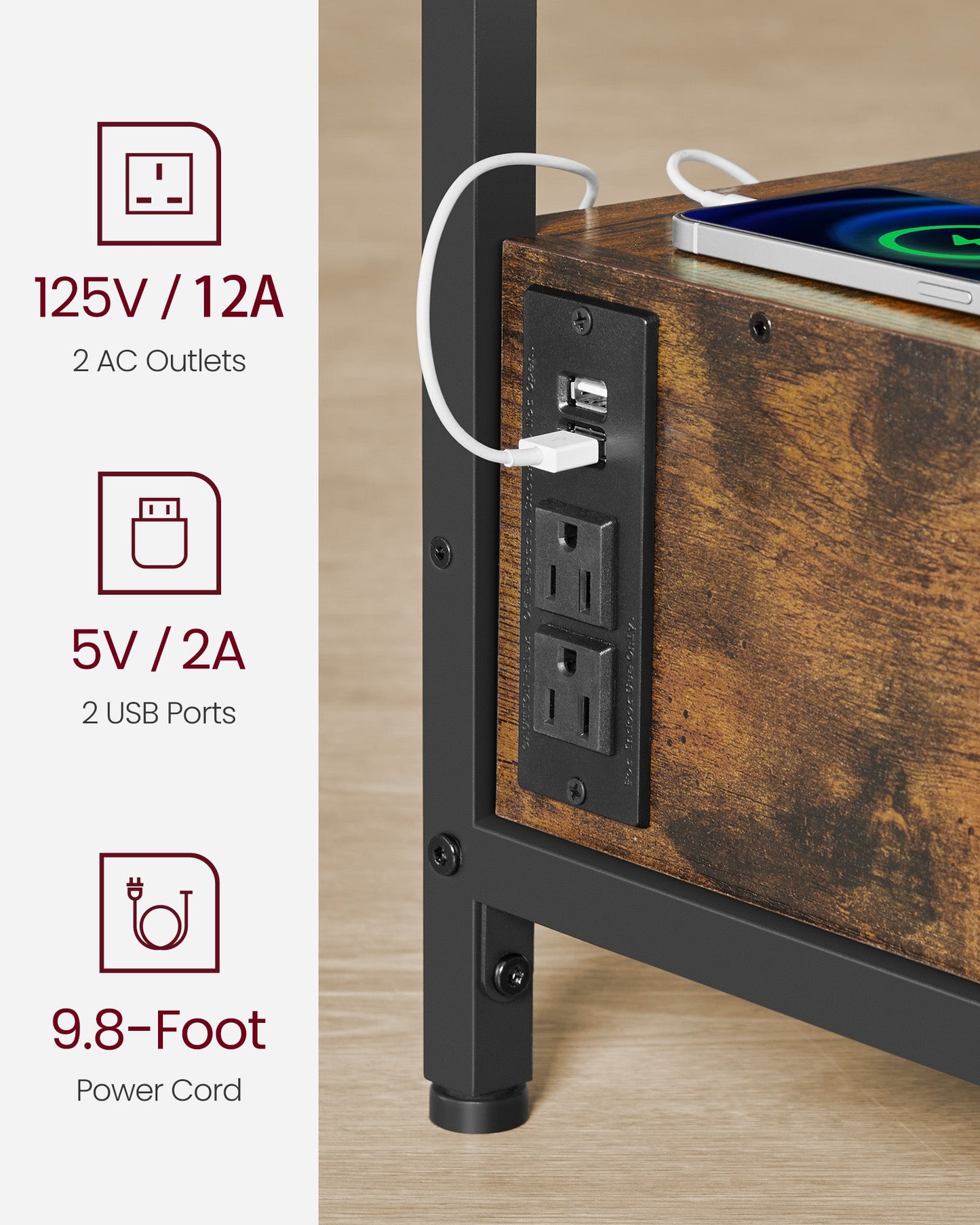 Lift Top Coffee Table with Storage Drawers and Charging Station