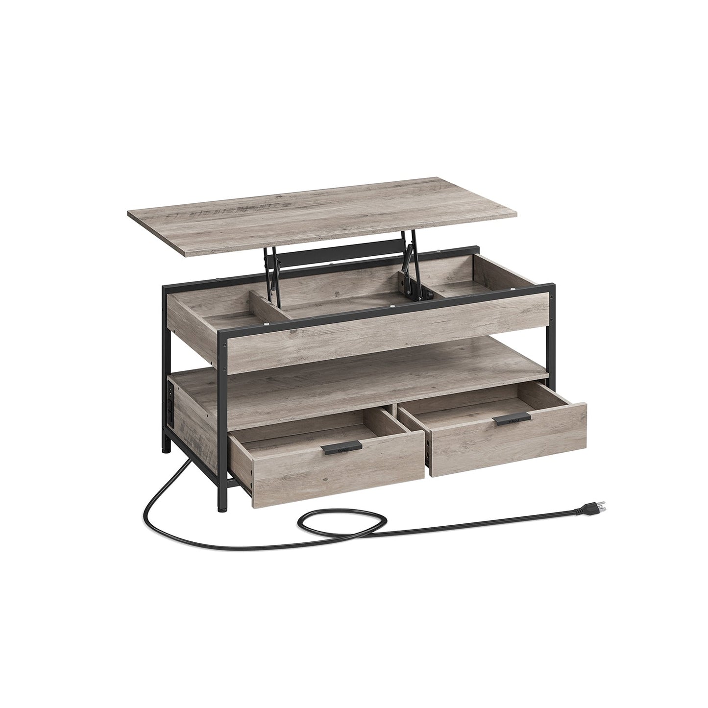 Lift Top Coffee Table with Storage Drawers and Charging Station