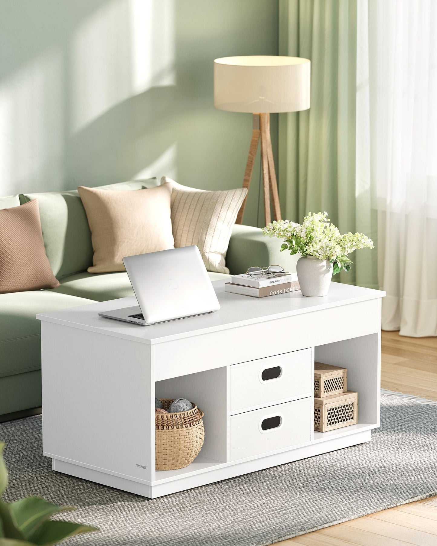 Lift-Top Coffee Table with 2 Drawers and Hidden Compartments