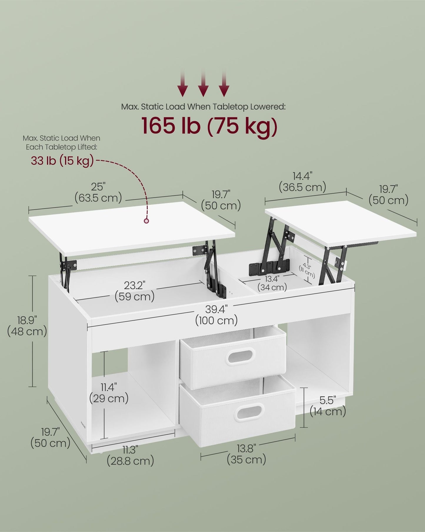 Lift-Top Coffee Table with 2 Drawers and Hidden Compartments