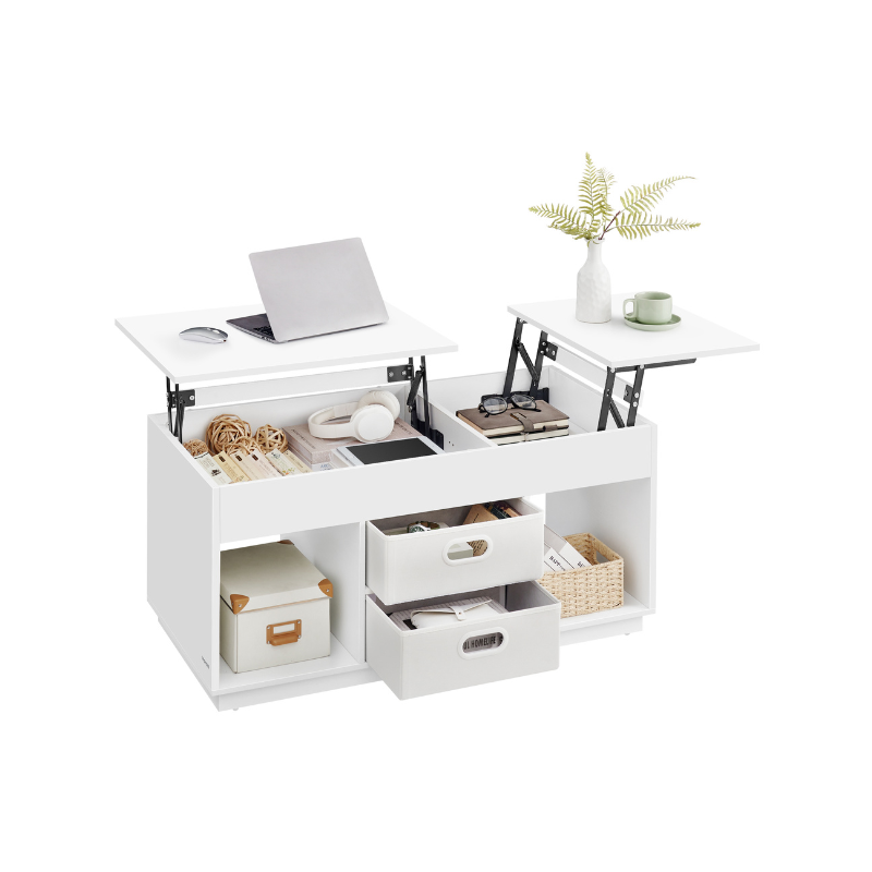 Lift-Top Coffee Table with 2 Drawers and Hidden Compartments