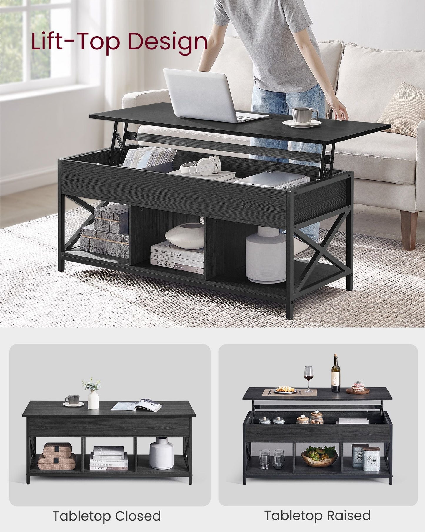 Lift Top Coffee Table with Storage Shelf