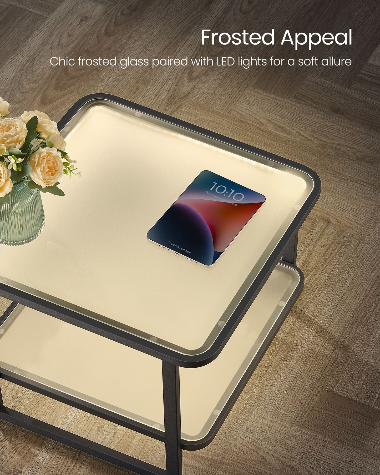 Frosted Glass Coffee Table with LED Lights Set of 2