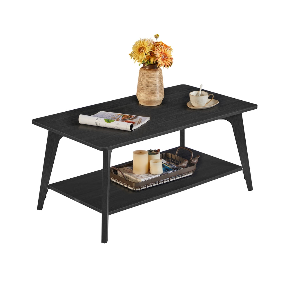 Coffee Table, 2-Tier Living Room Table with Storage, Center Table with Rounded Corners