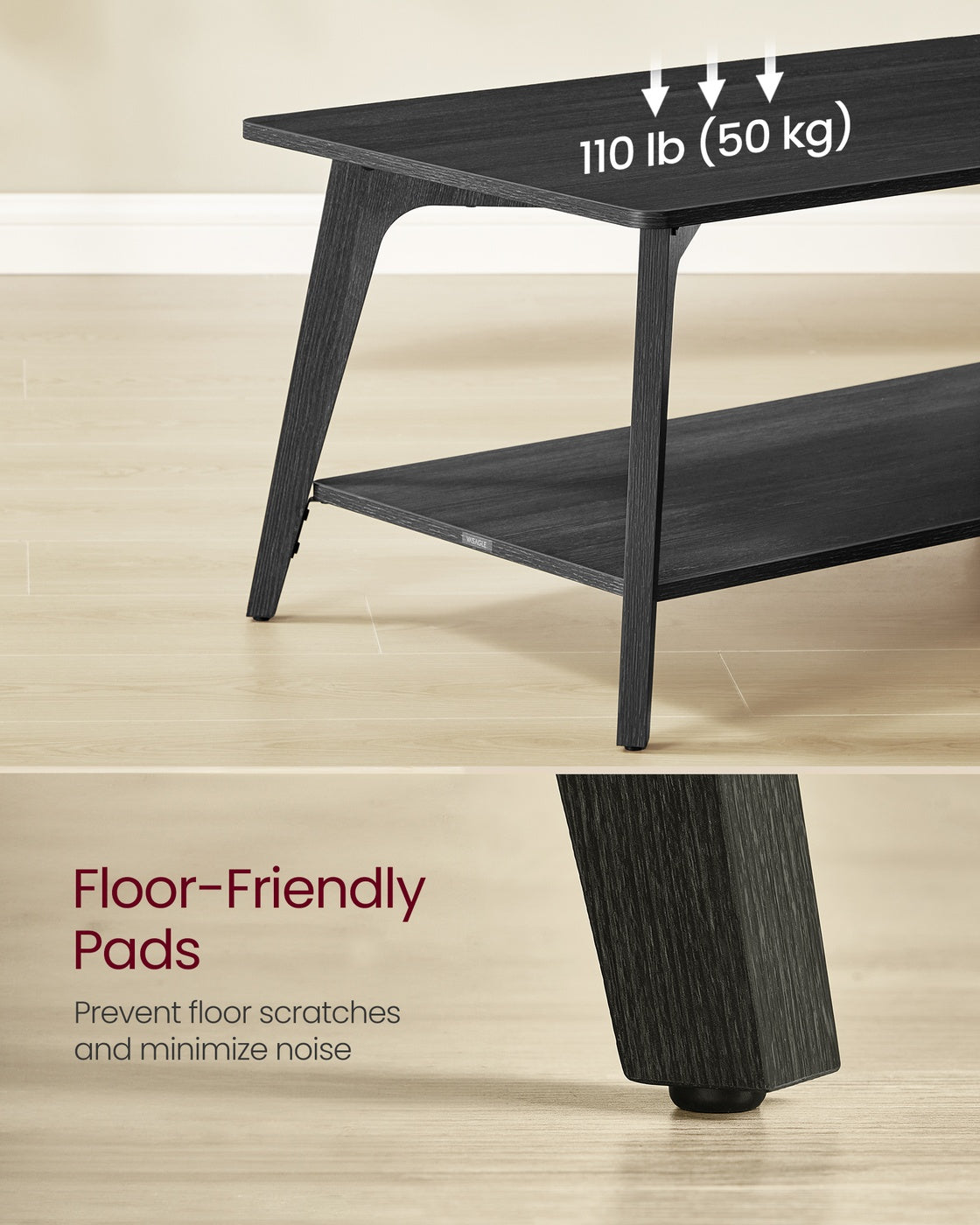Coffee Table, 2-Tier Living Room Table with Storage, Center Table with Rounded Corners
