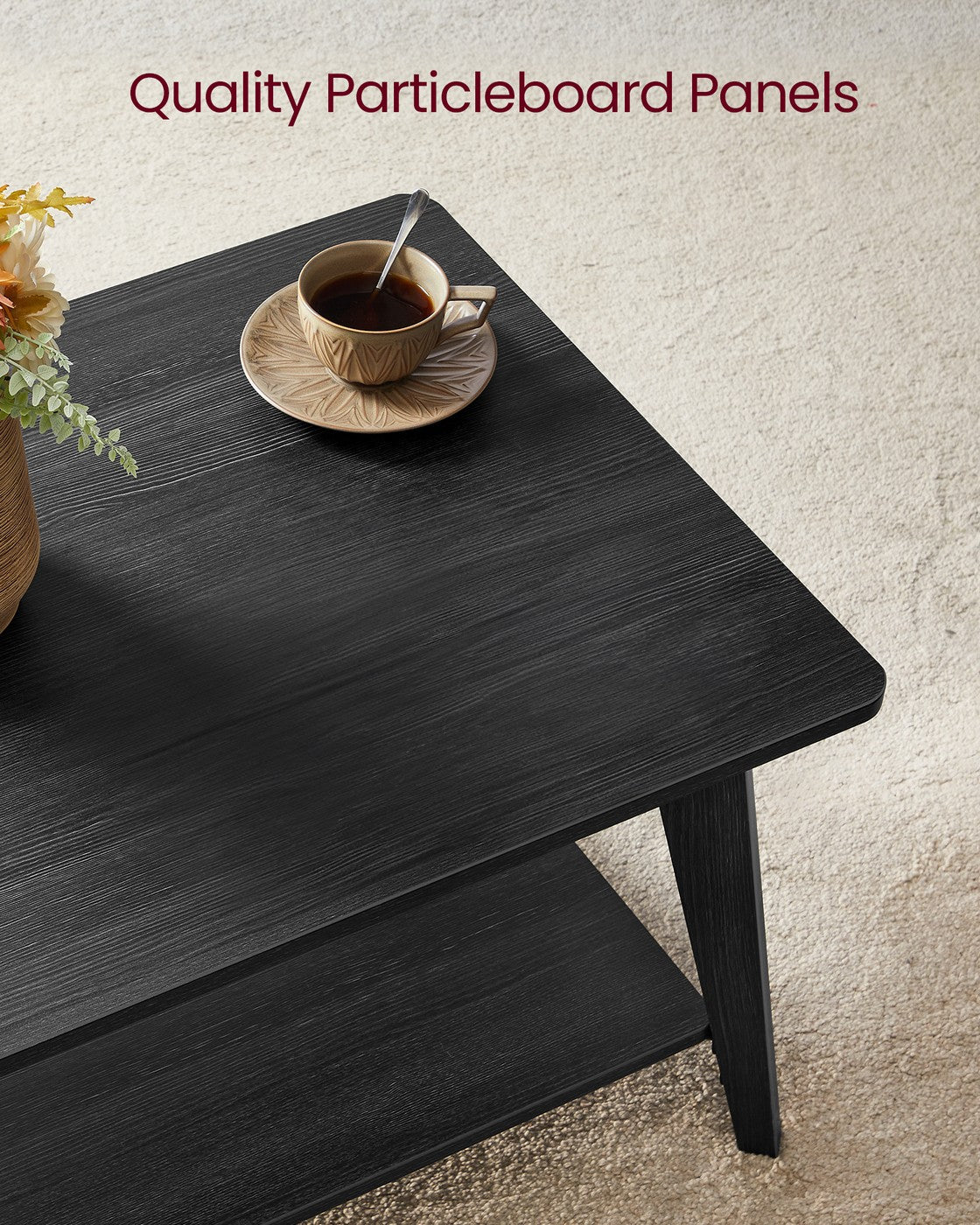 Coffee Table, 2-Tier Living Room Table with Storage, Center Table with Rounded Corners