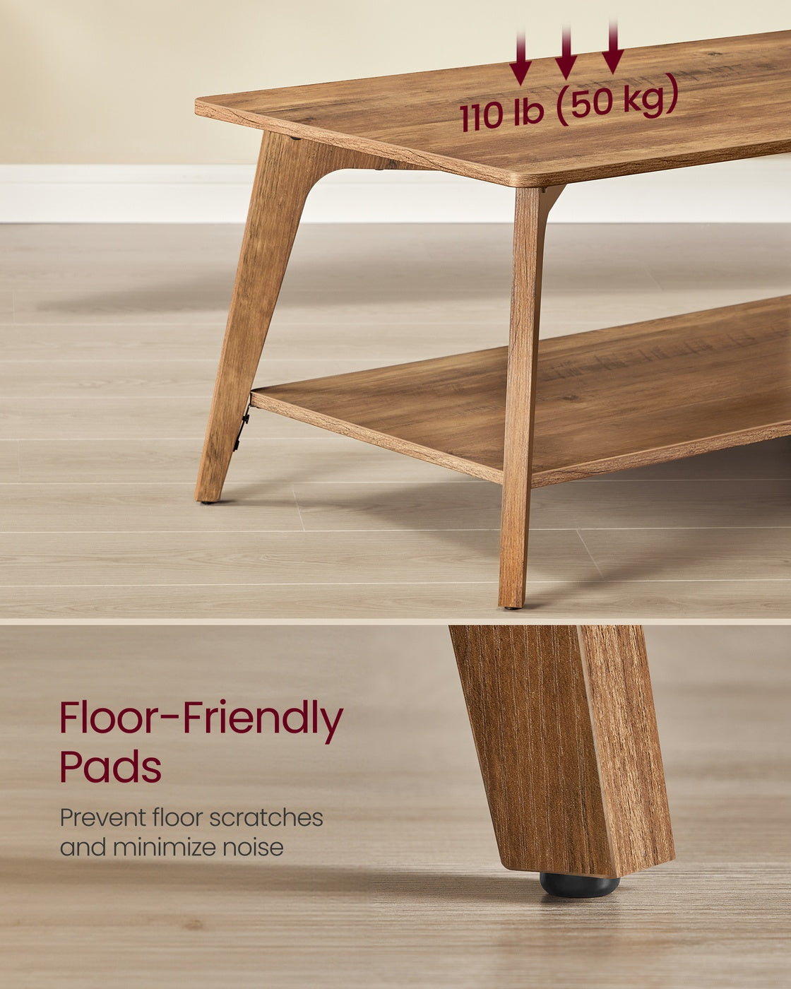 Coffee Table, 2-Tier Living Room Table with Storage, Center Table with Rounded Corners