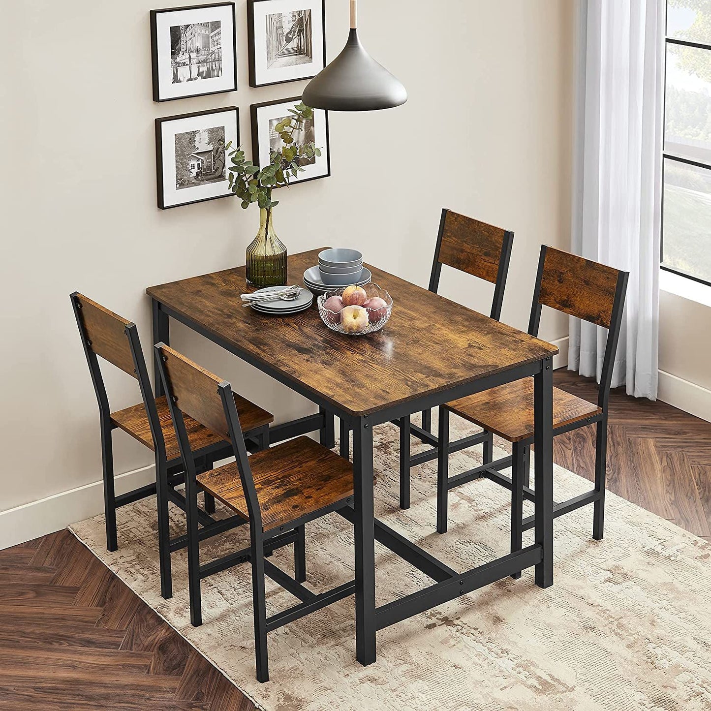 Dining Chair Set of 2, Industrial Accent Chairs, Steel Frame, for Dining Room, Living Room, Kitchen, Rustic Brown and Black