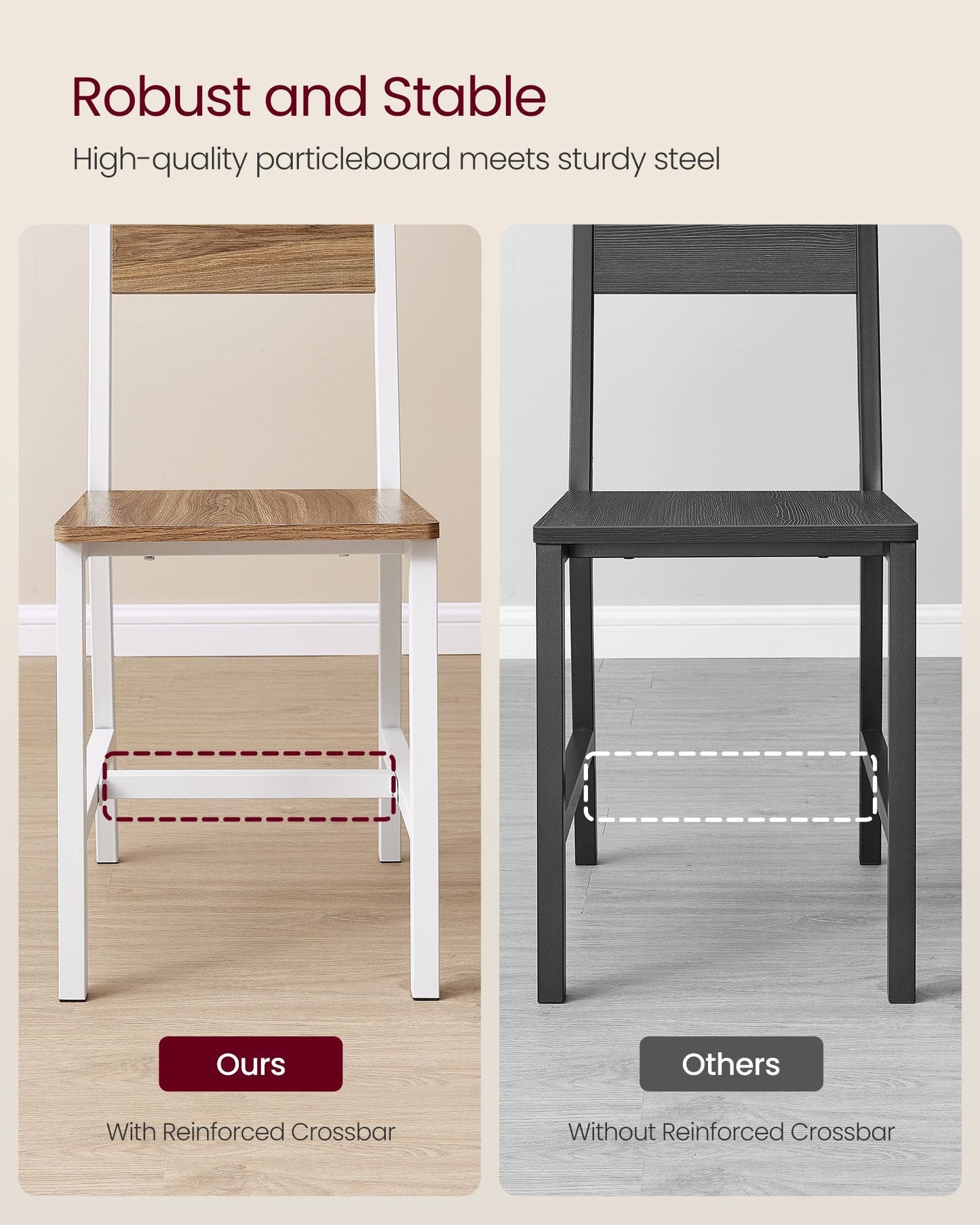 Dining Chair Set of 2, Rustic Wood Chairs with Metal Steel Frame