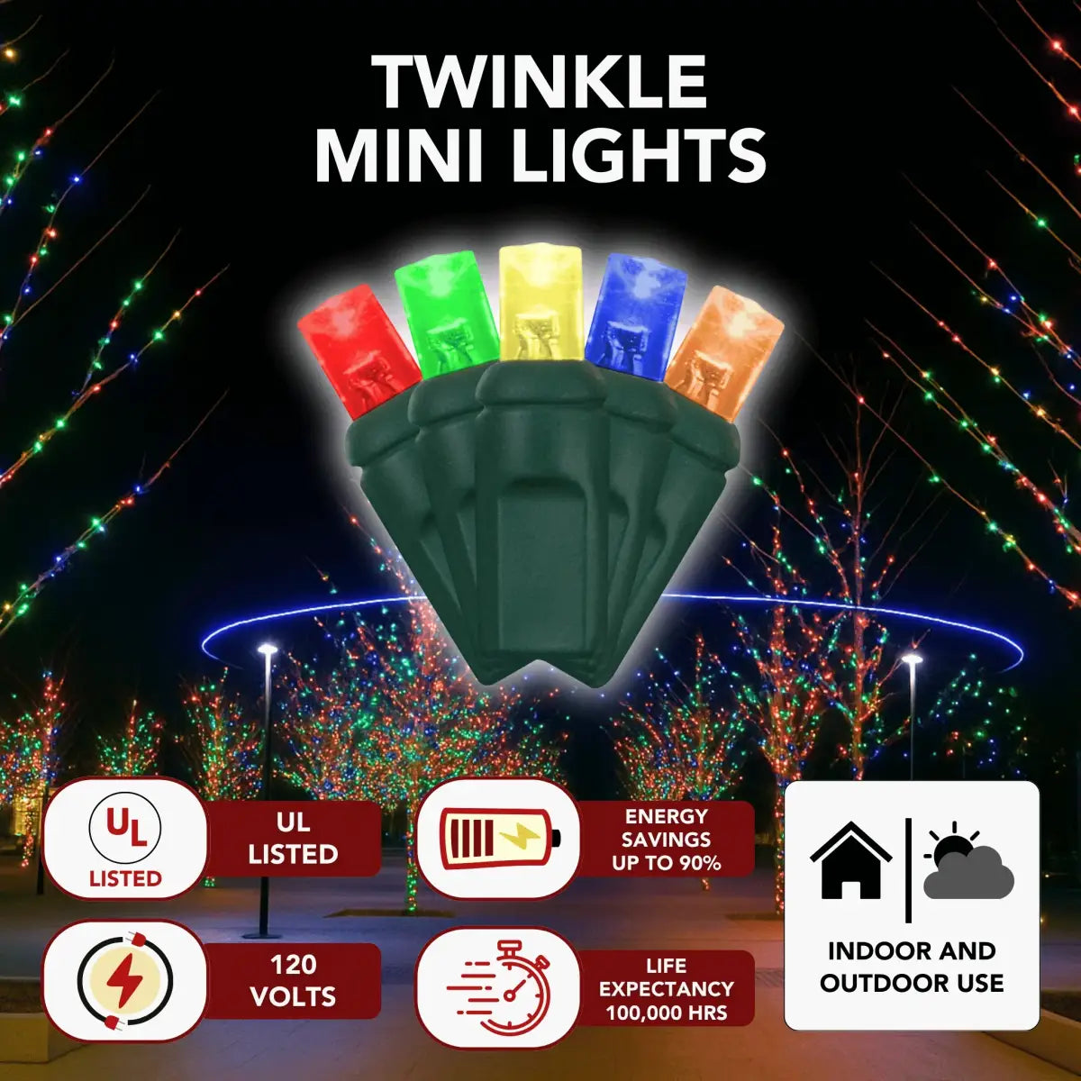 LED Mini Lights 5MM Multicolor Green Wire 6" Spacing