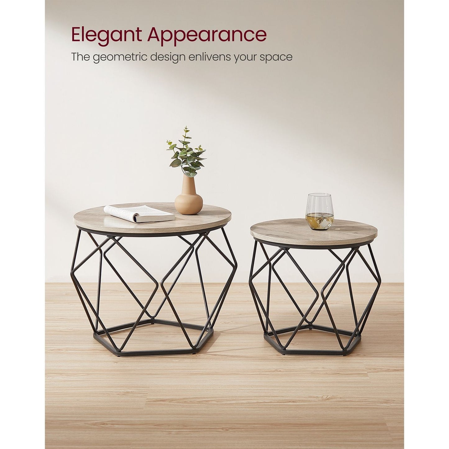 Round Coffee Table with Steel Frame Set of 2