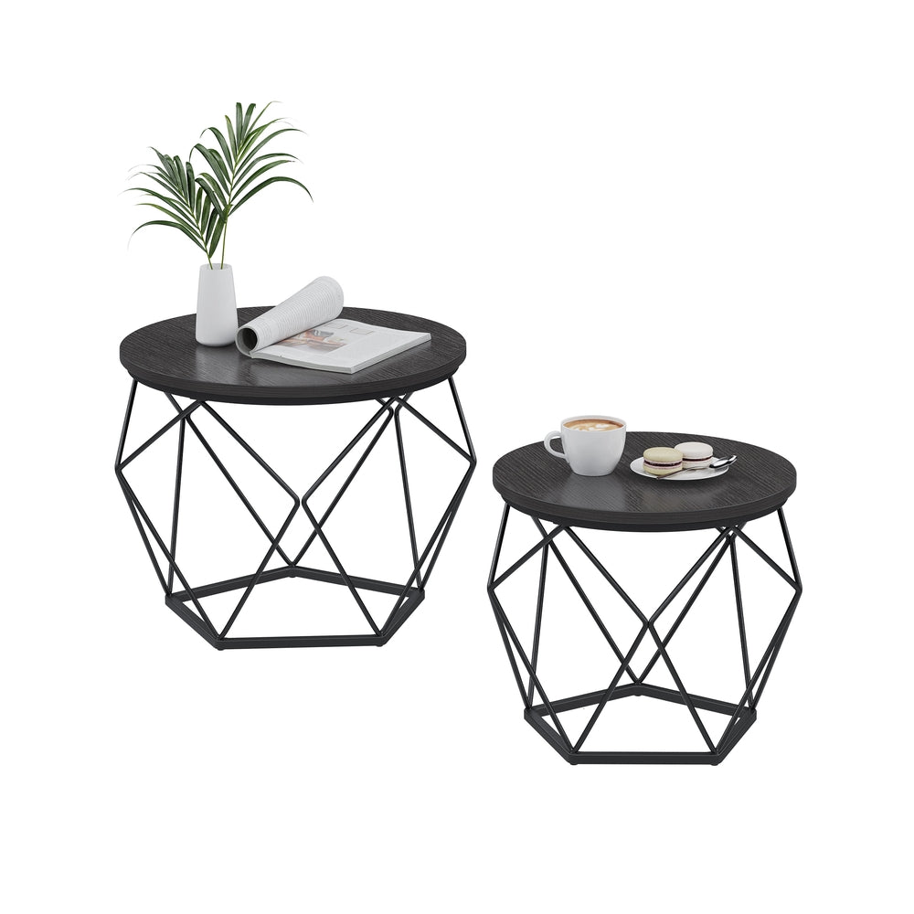 Round Coffee Table with Steel Frame Set of 2