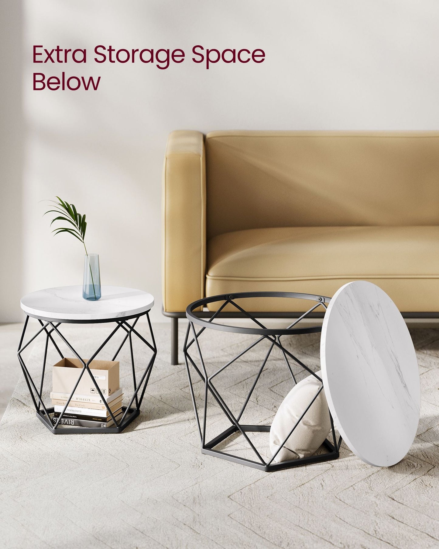 Round Coffee Table with Steel Frame Set of 2