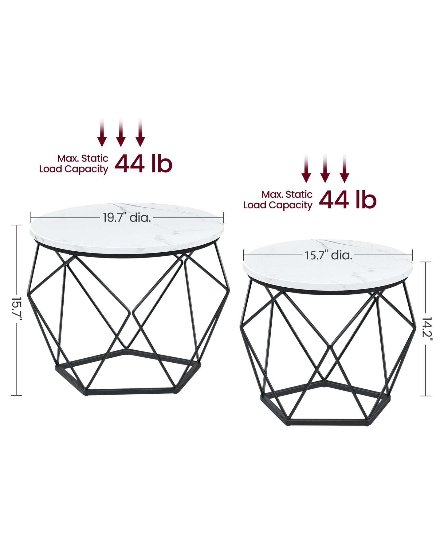Round Coffee Table with Steel Frame Set of 2