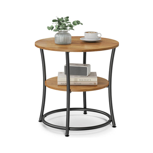 Side Table, Round End Table with 2 Shelves, Living Room, Bedroom, Easy Assembly, Steel Frame, Industrial Design, Rustic Walnut and Black