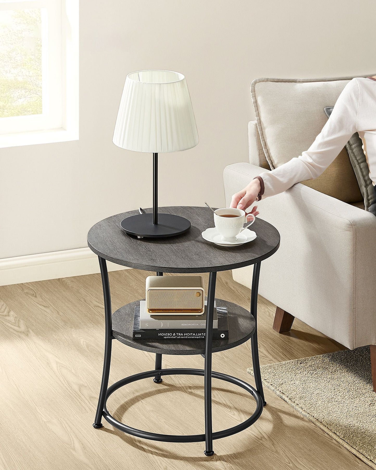 Round End Table with 2 Shelves