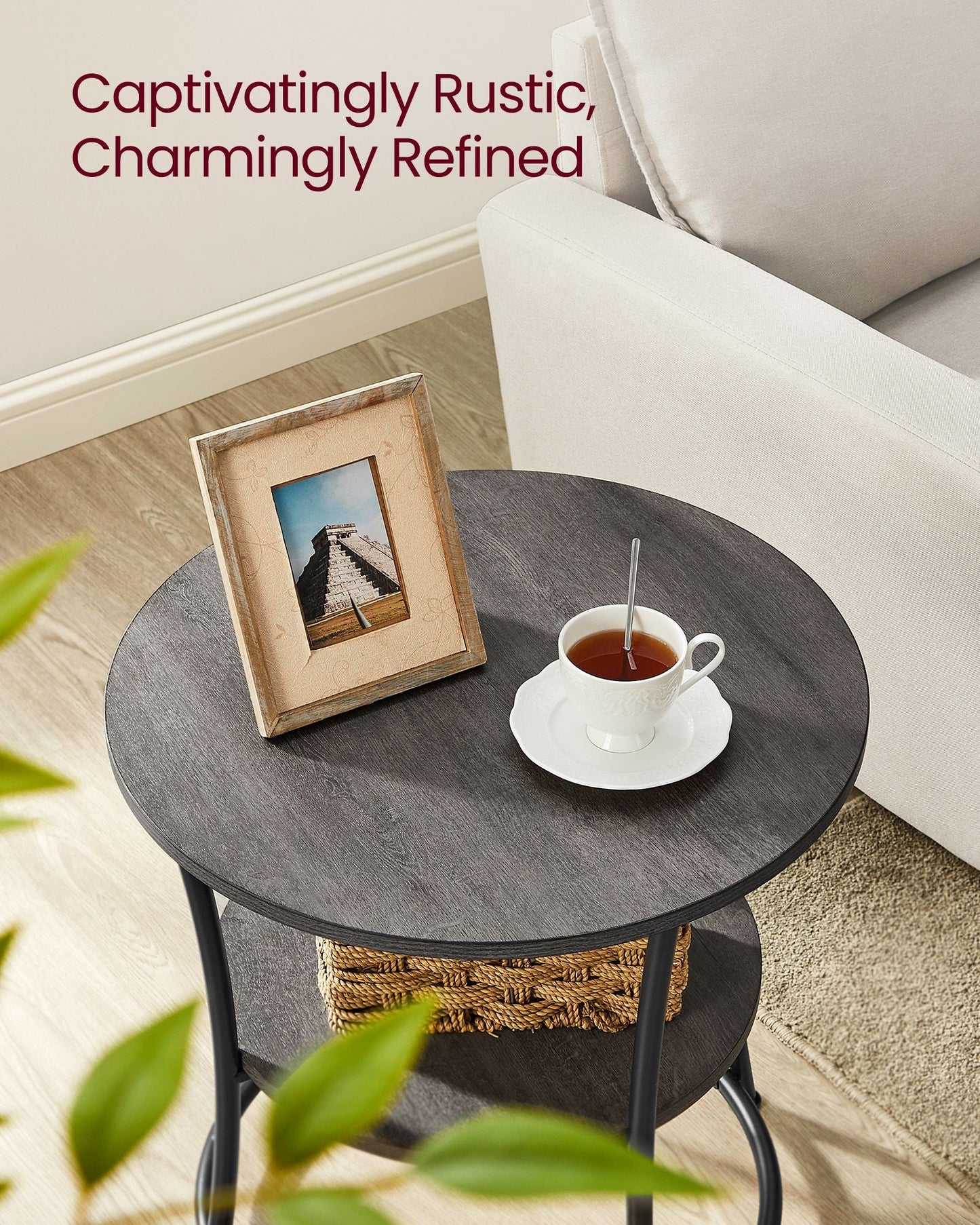 Round End Table with 2 Shelves