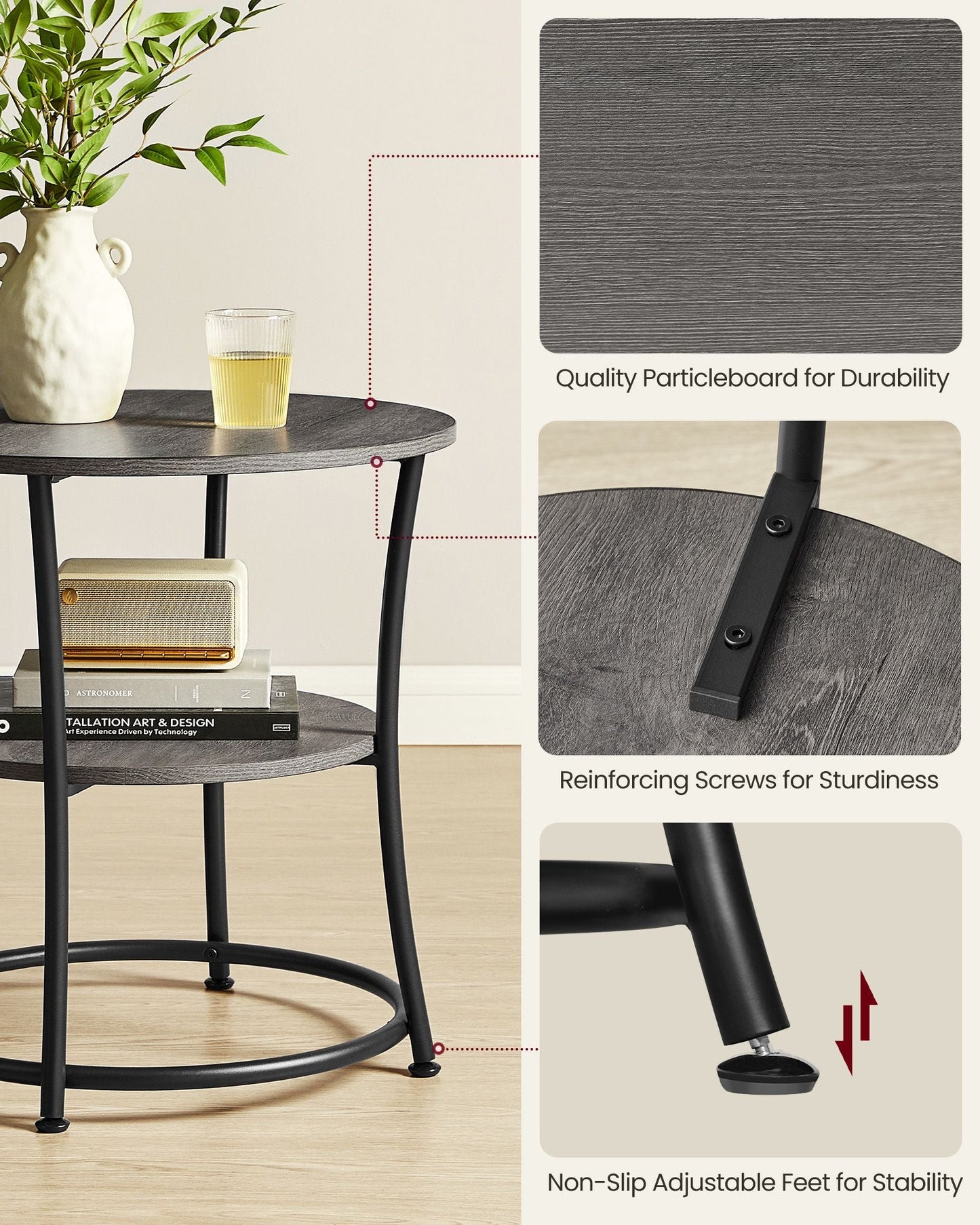 Round End Table with 2 Shelves