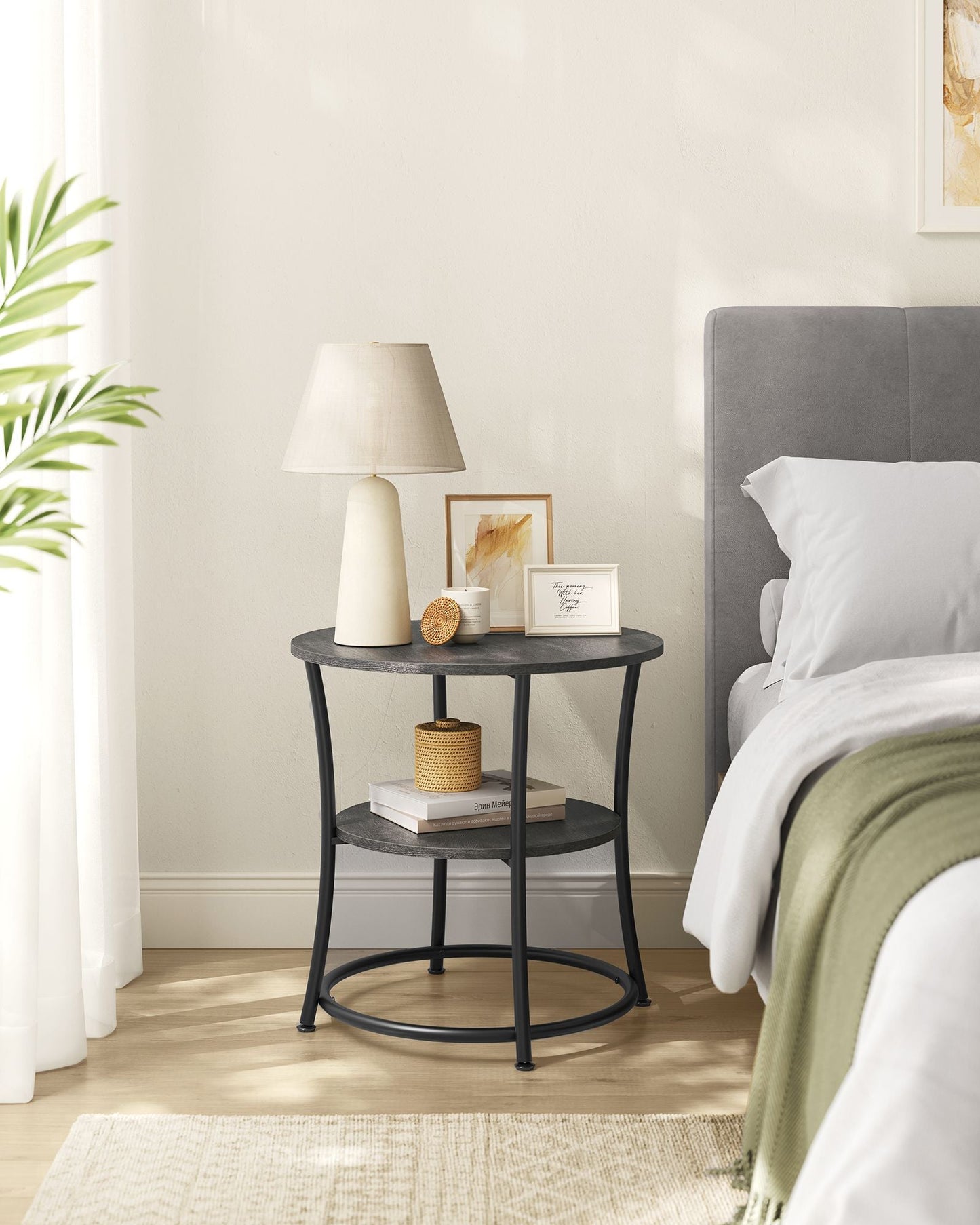 Round End Table with 2 Shelves