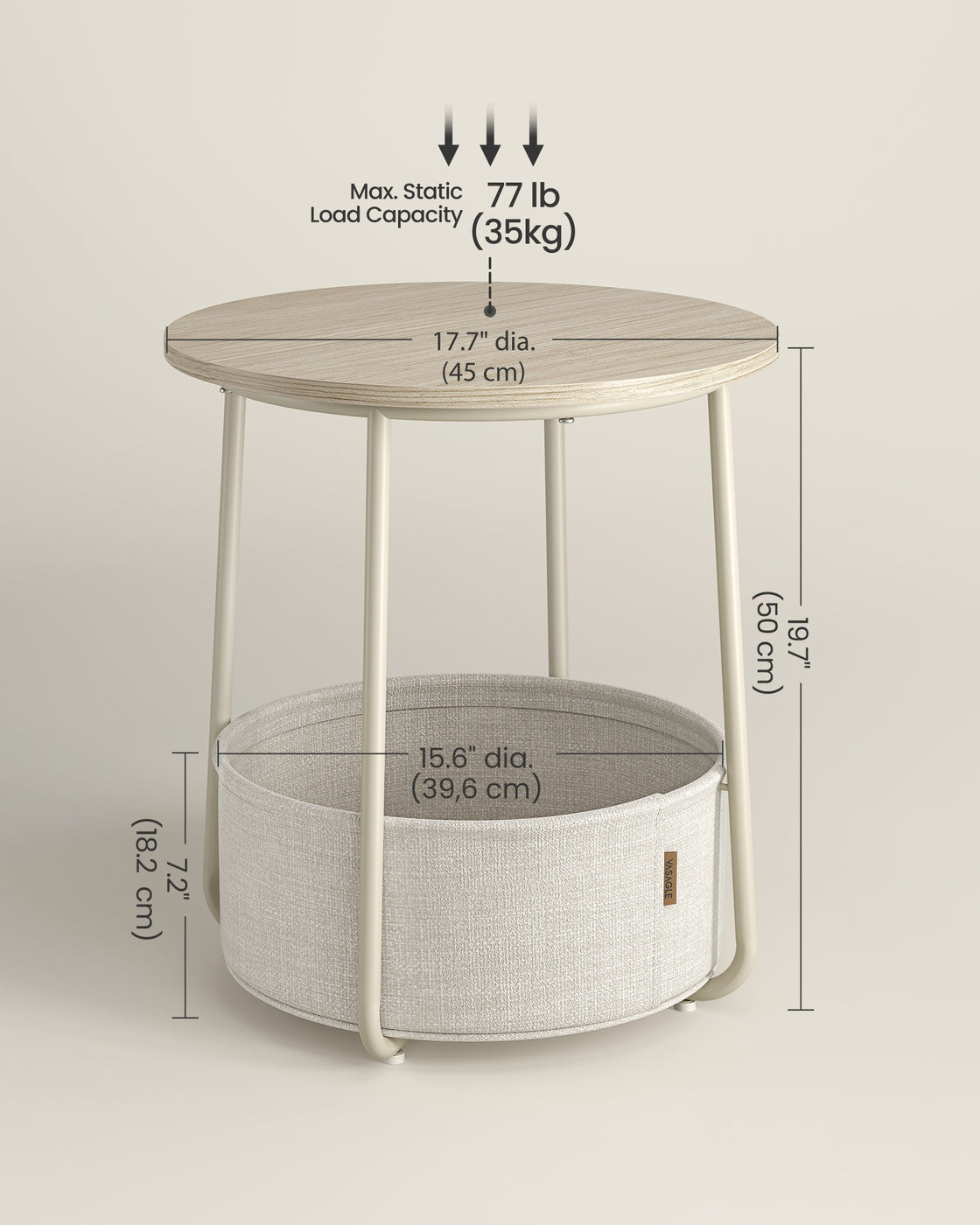 Small End Table with Fabric Basket