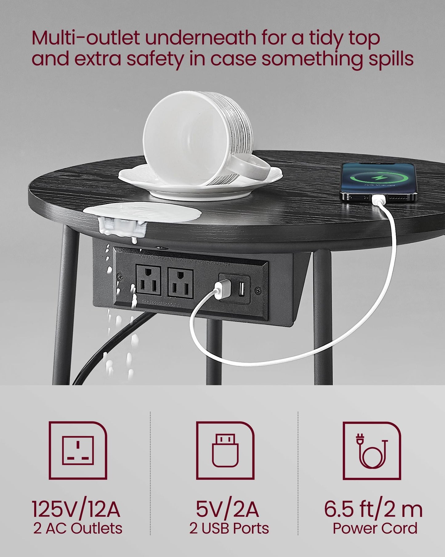 Side Table with Charging Station