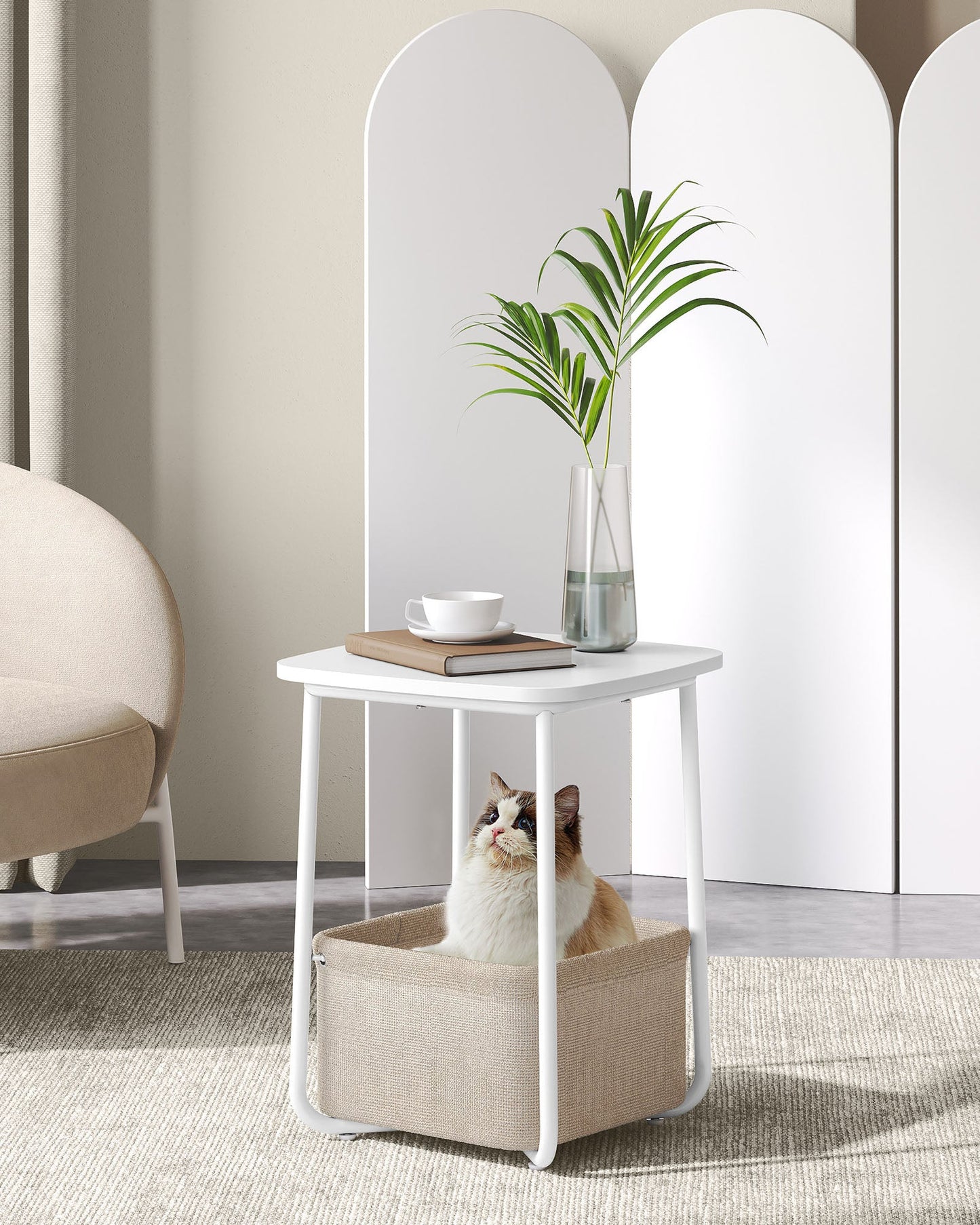 Square Side Table with Fabric Basket