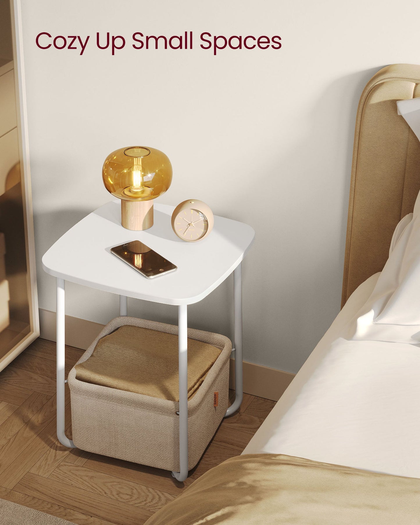 Square Side Table with Fabric Basket