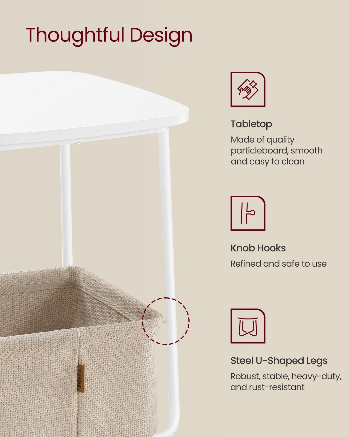 Square Side Table with Fabric Basket