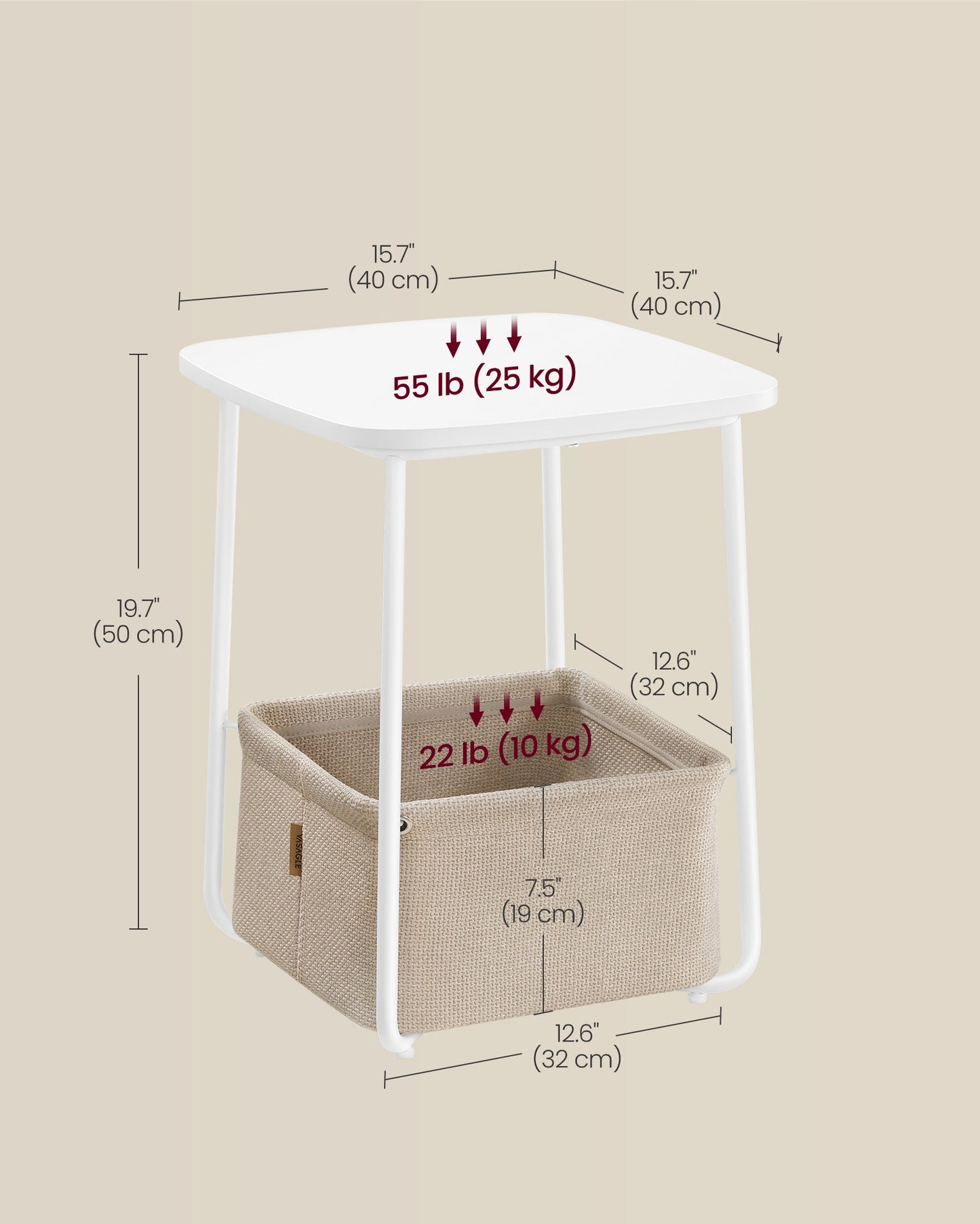 Square Side Table with Fabric Basket