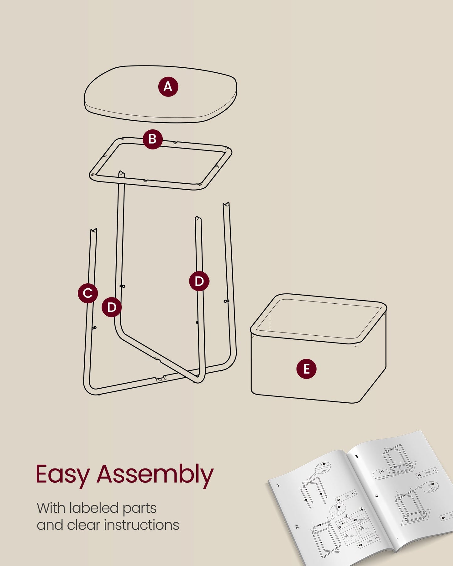 Square Side Table with Fabric Basket