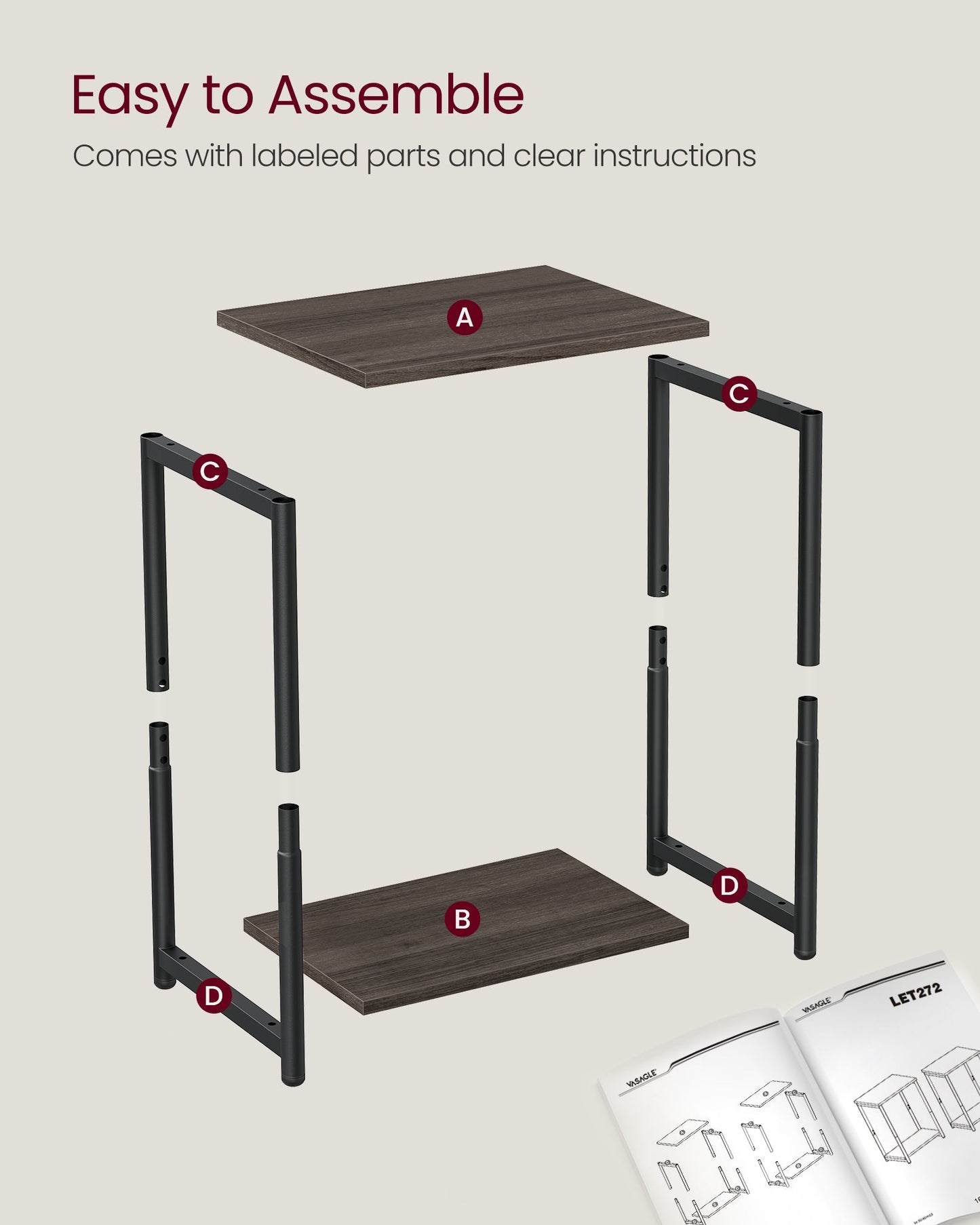 Set of 2 Side Tables Chestnut Brown and Classic Black