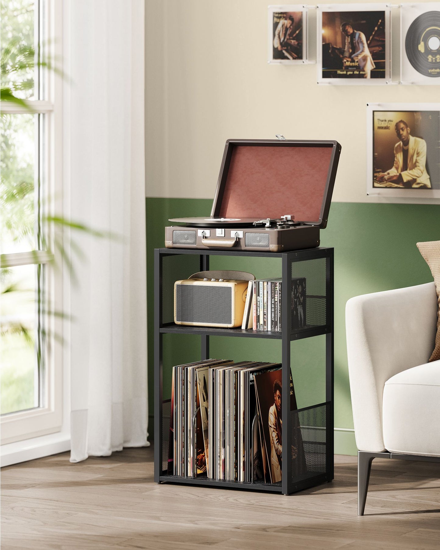 3-Tier Side Table, Vinyl Record Storage up to 100 Albums